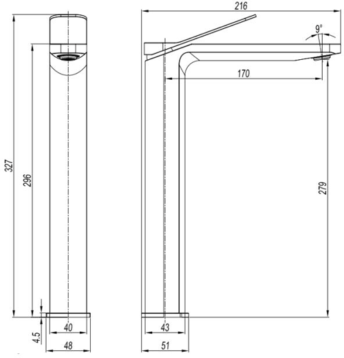 Technical image of Crosswater Glide II Tall Basin Mixer Tap (Brushed Stainless Steel Effect).