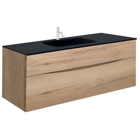 Larger image of Crosswater Glide II Vanity Unit With Black Glass Basin (1000, Windsor Oak, 1TH).