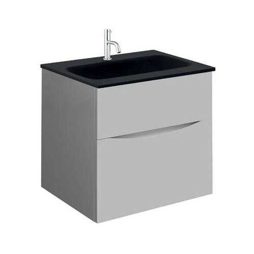 Larger image of Crosswater Glide II Vanity Unit With Black Glass Basin (500mm, Storm Grey, 1TH).