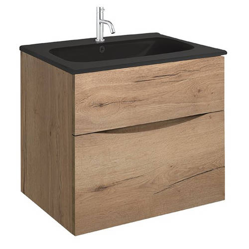 Larger image of Crosswater Glide II Vanity Unit With Black Glass Basin (600mm, Windsor Oak, 1TH)