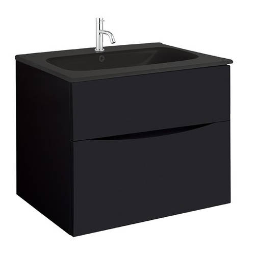 Larger image of Crosswater Glide II Vanity Unit With Black Glass Basin (700mm, Matt Black, 1TH).
