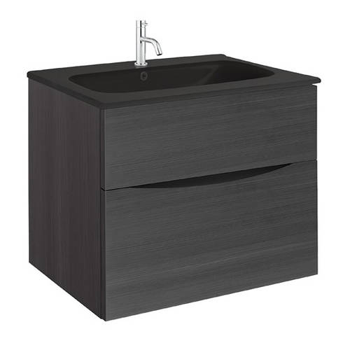 Larger image of Crosswater Glide II Vanity Unit With Black Glass Basin (700mm, Steelwood, 1TH).