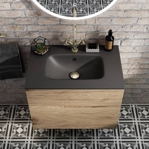 Larger image of Crosswater Glide II Vanity Unit With Black Glass Basin (700mm, Windsor Oak, 1TH)