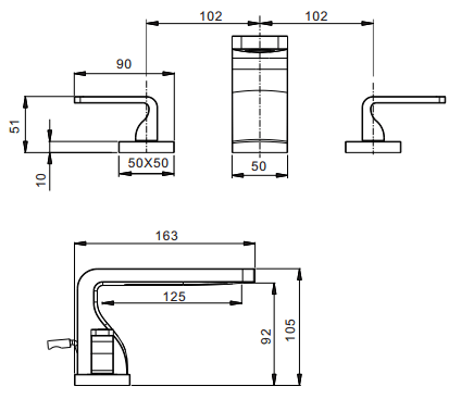 Technical image of Crosswater KH Zero 1 3 Hole Basin Mixer Tap With Lever Handles (Chrome).