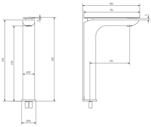 Technical image of Crosswater KH Zero 2 Tall Basin Mixer Tap With Lever Handle (Chrome).