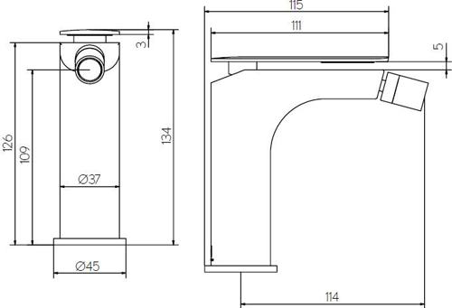 Technical image of Crosswater KH Zero 2 Mono Bidet Mixer Tap With Click Clack Waste.