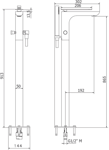 Technical image of Crosswater KH Zero 2 Floor Standing Bath Shower Mixer Tap With Kit.