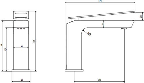 Technical image of Crosswater KH Zero 3 Mono Basin Mixer Tap With Lever Handle (Chrome).