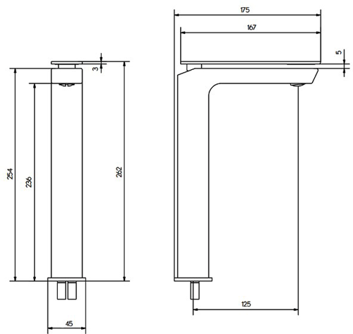 Technical image of Crosswater KH Zero 3 Tall Basin Mixer Tap With Lever Handle (Chrome).