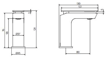 Technical image of Crosswater KH Zero 3 Mini Basin Mixer Tap With Lever Handle (Chrome).