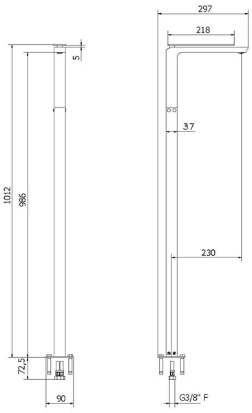 Technical image of Crosswater KH Zero 3 Floorstanding Basin Mixer Tap.