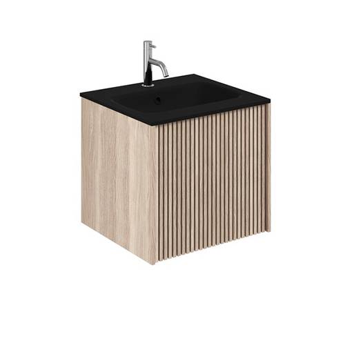 Larger image of Crosswater Limit Wall Hung Vanity Unit, Black Glass Basin (500mm, Oak).