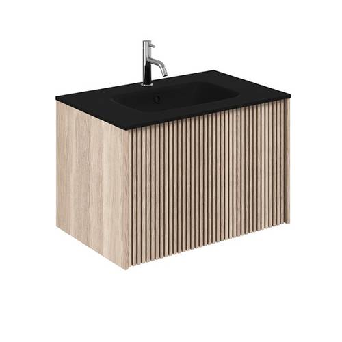 Larger image of Crosswater Limit Wall Hung Vanity Unit, Black Glass Basin (700mm, Oak).