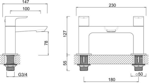 Technical image of Crosswater Serene Bath Filler Tap (Chrome).