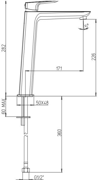 Technical image of Crosswater North Tall Basin Mixer Tap (Chrome).