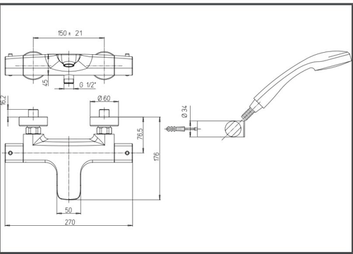 Technical image of Crosswater North Basin & Wall Mounted BSM Tap Pack & Kit (Chrome).