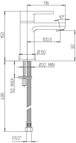 Technical image of Crosswater Nova Basin & Bath Shower Mixer Tap Pack (Chrome).