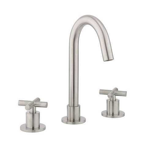 Crosswater Mpro Deck Mounted Crosshead Basin Tap (3 Hole, Brushed Steel).