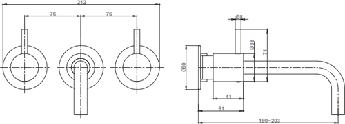 Technical image of Crosswater MPRO Wall Mounted Basin Mixer Tap (3 Hole, Matt White).