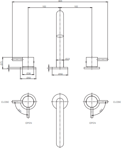 Technical image of Crosswater MPRO Basin Mixer Tap (3 Hole, Matt White).