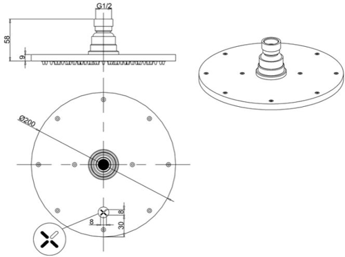 Technical image of Crosswater MPRO Round Shower Head 200mm (Matt White).