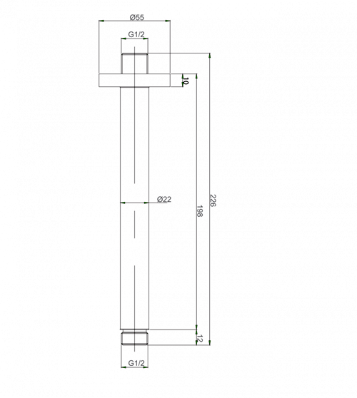 Technical image of Crosswater MPRO Ceiling Mounted Shower Arm (Matt White).