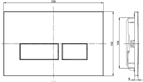 Technical image of Crosswater MPRO Flush Plate With Dual Buttons (Matt White).