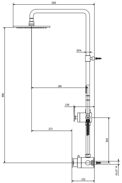 Technical image of Crosswater UNION Thermostatic Shower Set (Black & Nickel).