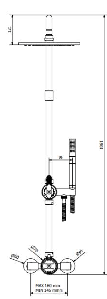 Technical image of Crosswater UNION Thermostatic Shower Set (Black & Nickel).