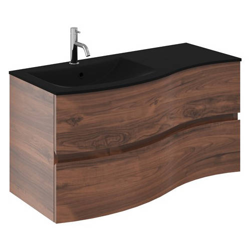 Larger image of Crosswater Svelte Vanity Unit With Black Glass Basin (1000mm, Walnut).