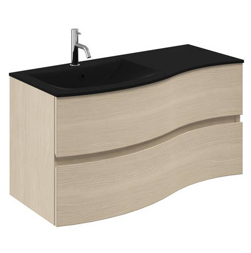 Larger image of Crosswater Svelte Vanity Unit With Black Glass Basin (1000mm, Castilla Oak).