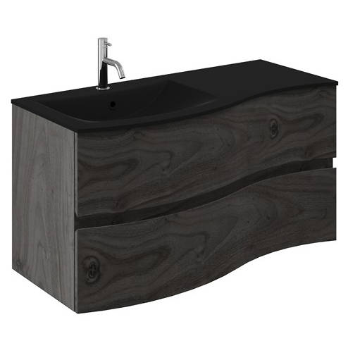 Larger image of Crosswater Svelte Vanity Unit With Black Glass Basin (1000mm, Grey Ash).