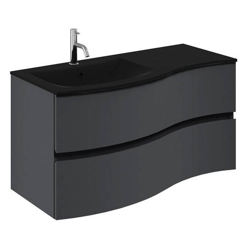 Larger image of Crosswater Svelte Vanity Unit With Black Glass Basin (1000mm, Onyx Black).