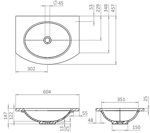 Technical image of Crosswater Svelte Vanity Unit With Marble Basin (600mm, Castilla Oak).