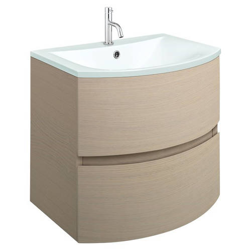 Larger image of Crosswater Svelte Vanity Unit With White Glass Basin (600mm, Castilla Oak).