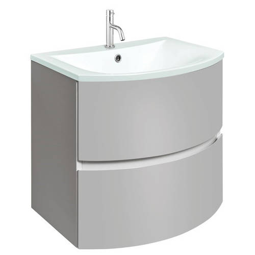 Larger image of Crosswater Svelte Vanity Unit With White Glass Basin (600mm, Storm Grey Matt).