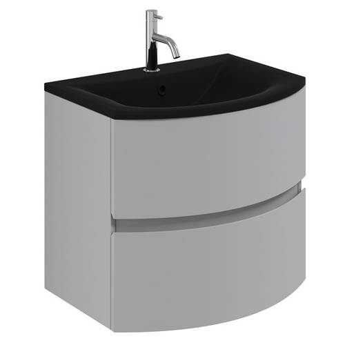 Larger image of Crosswater Svelte Vanity Unit With Black Glass Basin (600mm, Storm Grey Matt).