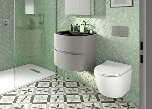 Example image of Crosswater Svelte Vanity Unit With Black Glass Basin (600mm, Storm Grey Matt).