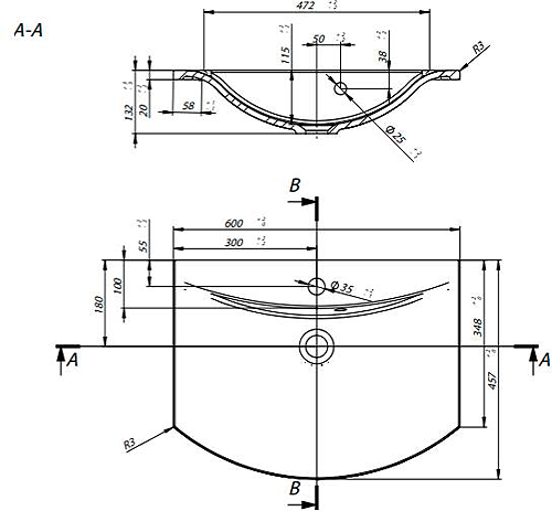 Technical image of Crosswater Svelte Vanity Unit With White Cast Basin (600mm, Storm Grey Matt).