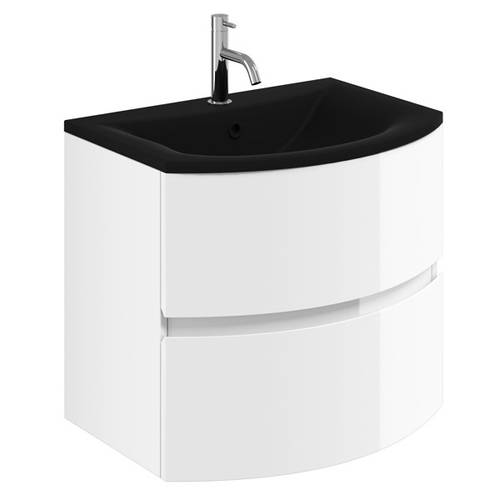 Larger image of Crosswater Svelte Vanity Unit With Black Glass Basin (600mm, White Gloss).