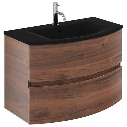 Larger image of Crosswater Svelte Vanity Unit With Black Glass Basin (800mm, American Walnut).
