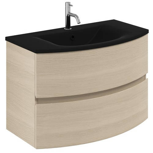 Larger image of Crosswater Svelte Vanity Unit With Black Glass Basin (800mm, Castilla Oak).