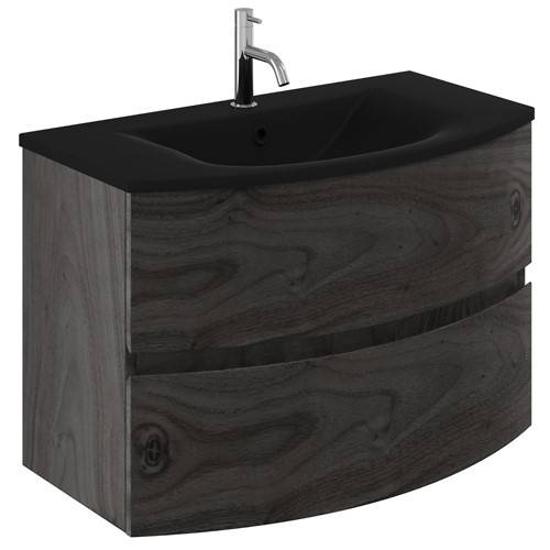 Larger image of Crosswater Svelte Vanity Unit With Black Glass Basin (800mm, Grey Ash).