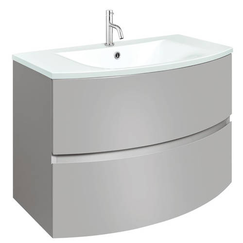 Larger image of Crosswater Svelte Vanity Unit With White Glass Basin (800mm, Storm Grey Matt).