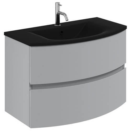 Larger image of Crosswater Svelte Vanity Unit With Black Glass Basin (800mm, Storm Grey Matt).