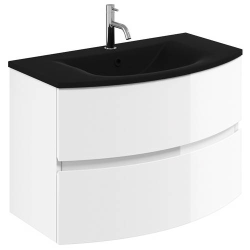Larger image of Crosswater Svelte Vanity Unit With Black Glass Basin (800mm, White Gloss).