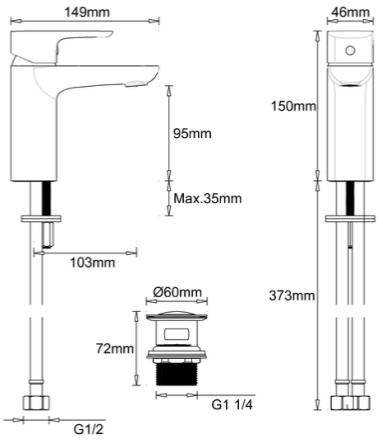 Technical image of Crosswater Serene Basin & Bath Tap Pack (Chrome).