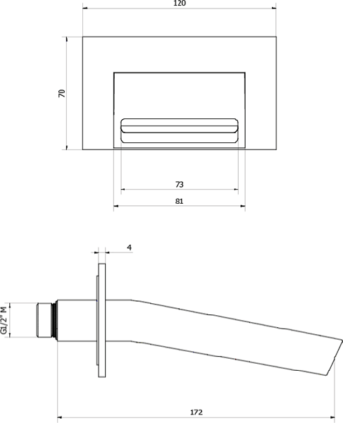 Technical image of Crosswater Bath Spouts Slip Waterfall Bath Filler Spout (Chrome).