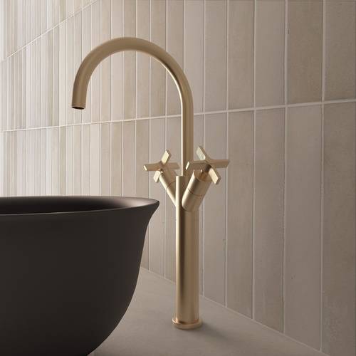 Example image of Crosswater Clover Tall Basin Mixer Tap With Crosshead Handles (Br Brass).