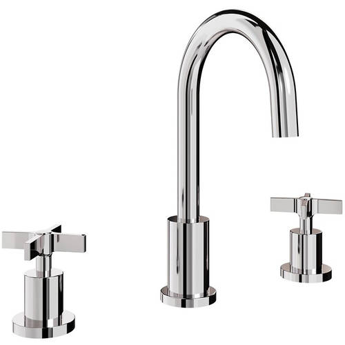 Larger image of Crosswater Clover 3TH Basin Mixer Tap With Crosshead Handles (Chrome).